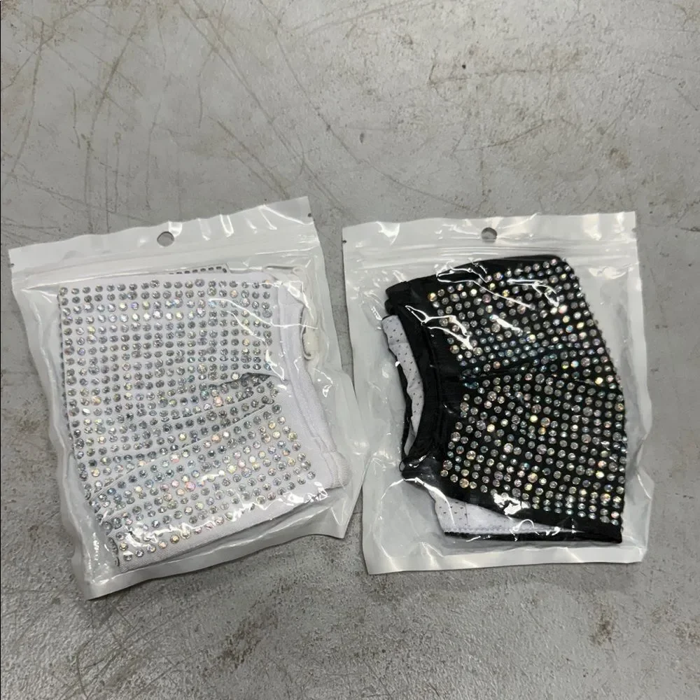 Rhinestone Face Masks in Black and White (2) Pair White & Black Bedazzled NEW